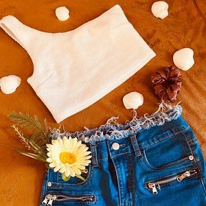 White Crop Top - One Shoulder Strap - SHEIN